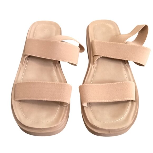 Mysoft Womens Sandals Size 9 Low Wedge Elastic Strap Platform Beige - Picture 3 of 12